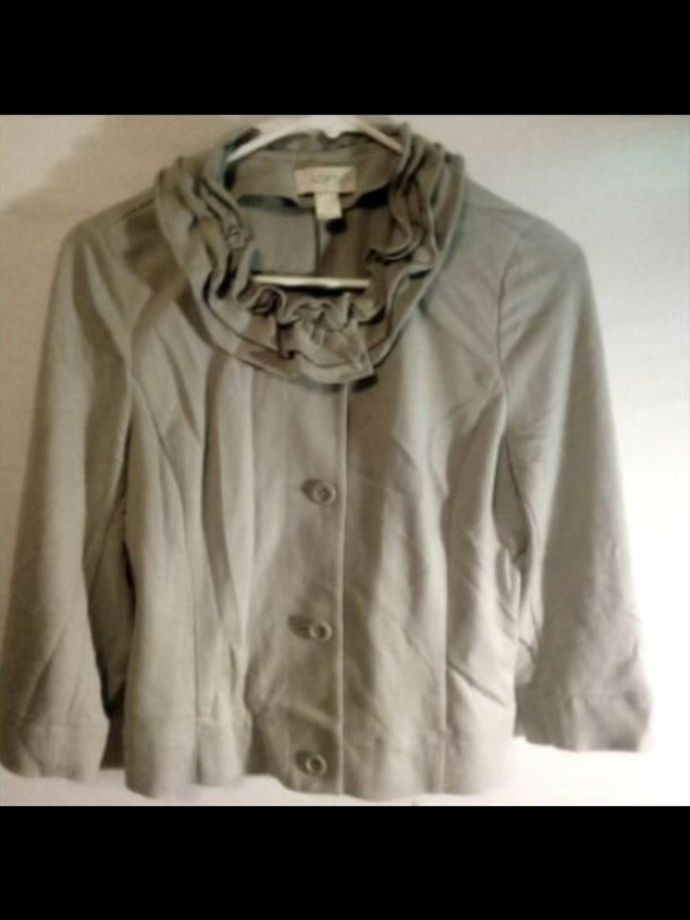 LOFT Light Grey Ruffle-Neck Blazer